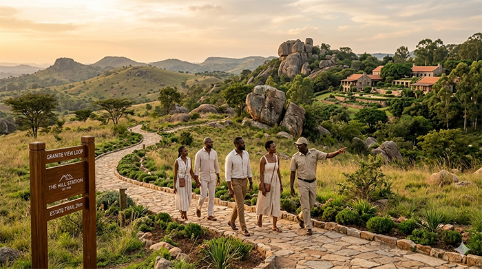 Guests walking The Hill Station estate trail